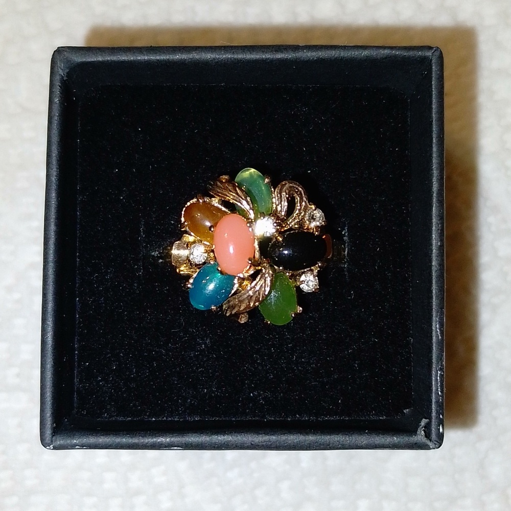 NIB Vintage Semi-Precious Gem Stone Gold Cocktail Ring